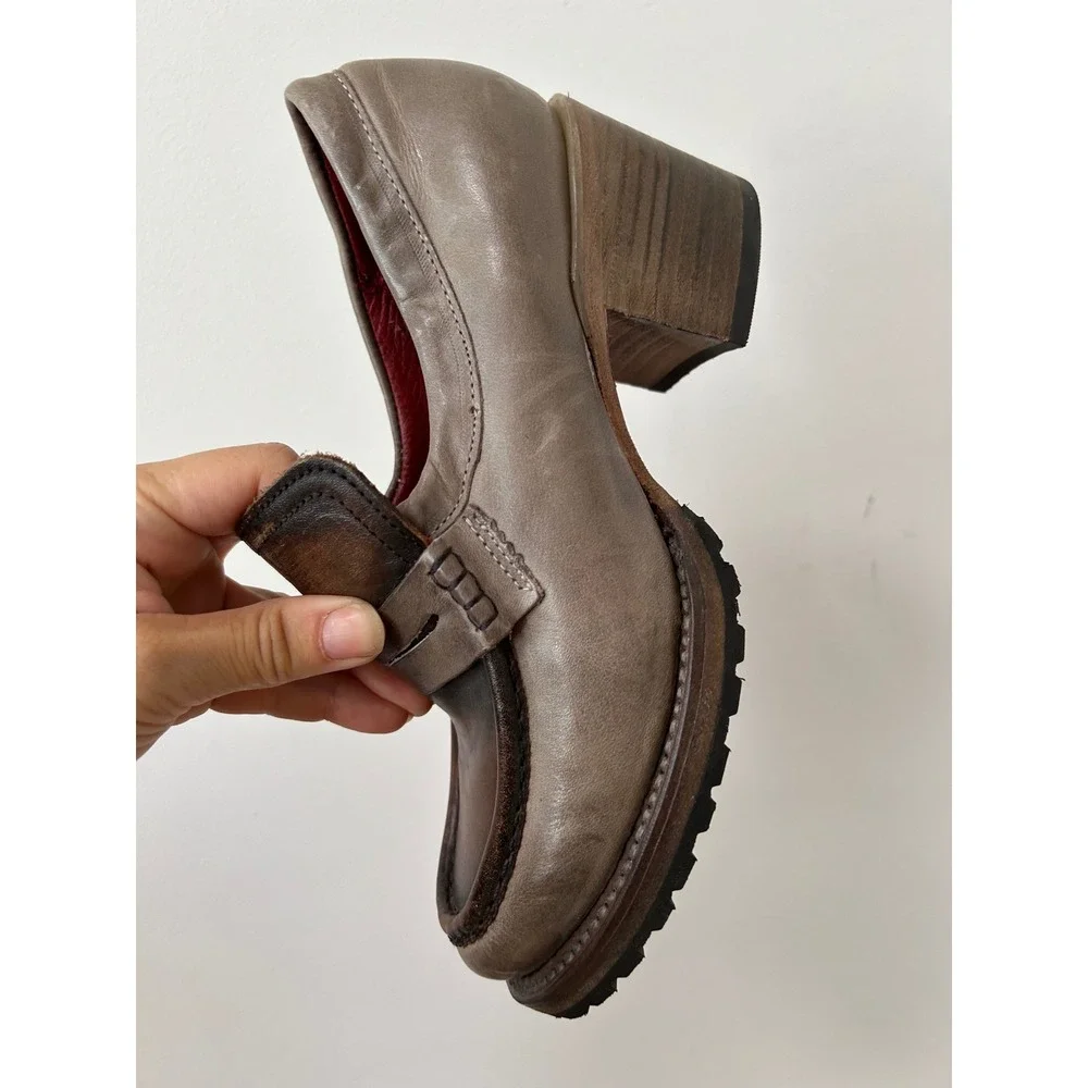Freebird by Steven Bristol Penny Loafer Block Heels Women 7 Grey Brown Leather